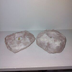 Set of Two Natural Raw Rose Quartz Tea Lights Candle Holders